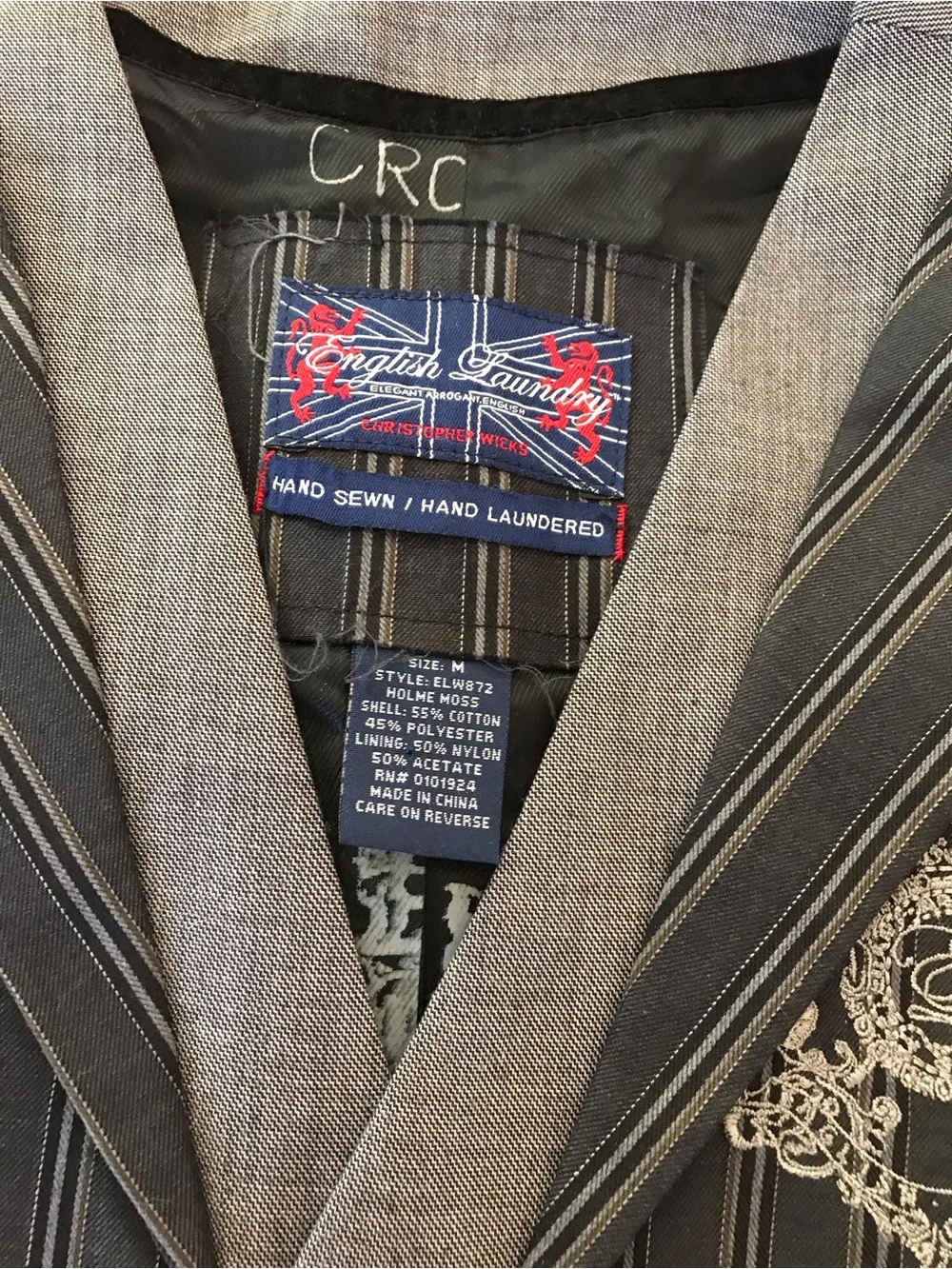 English Laundry Vest Striped Size Medium Embroidered Detailing Vest